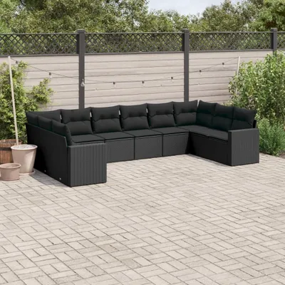 Produktbild von 10-tlg. Garten-Sofagarnitur mit Kissen Schwarz Poly Rattan 3219455