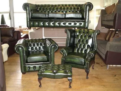 Productafbeelding van Chesterfield-bank, leren bank, bankstel, fauteuil, hocker, BIRKENHEAD