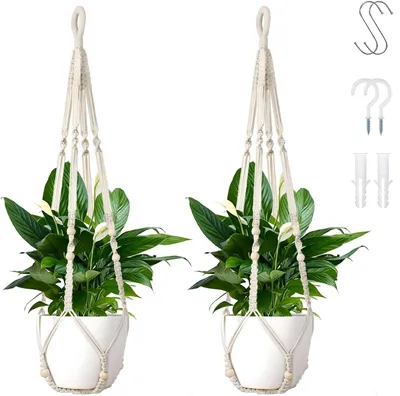 Productafbeelding van Plantenhanger 90 cm, set van 2, handgeweven katoen, voor binnenkamer