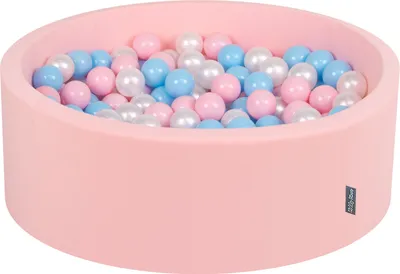 Produktbild von KiddyMoon bällebad 90x30cm/200 bälle ∅ 7cm bällepool mit bunten bällen für babys kinder rund, hellpink:baby blau/rosa/perle