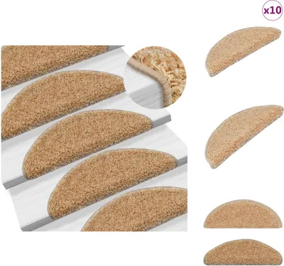 Image de vidaXL Tapis d'escalier 10 pcs. 65x25 cm Crème - Tapis d'escalier