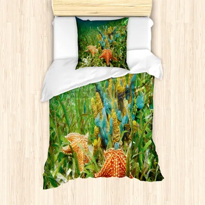 Produktbild von ABAKUHAUS Seestern Mantele, Unterwasserleben, Milbensicher Allergiker geeignet mit Kissenbezügen, 135 cm x 200 cm - 80 x 80 cm, Mehrfarbig