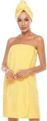 Produktbild von Sauna-Kilt für Frauen mit elastischer Band und Klammern in Gelb, Größe S/M