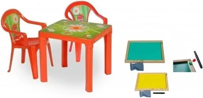 Immagine prodotto di Tavolo e due sedie + lavagna rossa