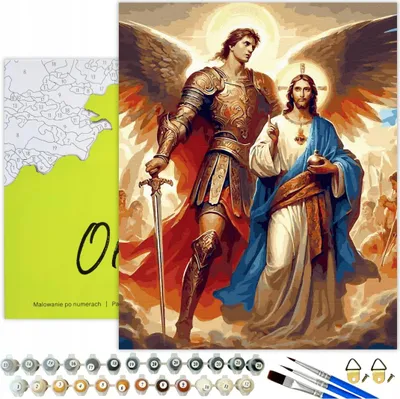 Produktbild von Malen nach Zahlen Erwachsene Religion Jesus Erzengel Michael 50x40 - 32 Acrylfarben, Leinwand mit Holzrahmen, 3 Pinseln und Zubehör Oh Art!