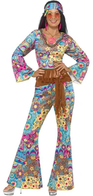 Produktbild von Smiffys Hippy Flower Power Costume, Multi-Coloured Halloween und Karneval