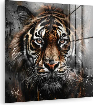 Produktbild von MuchoWow Glasbilder - Bilder auf Wandbild - Foto auf Glas Tiger - Tiere - Porträt - Luxus - Schwarz 20x20 cm Wanddekoration aus Glas - Acrylglasbild - Acrylbilder - Bilder von Glas - Moderne