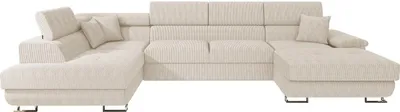 Produktbild von MIRJAN24 Wohnlandschaft Cotere Bis Cord, U-Form Eckcouch mit Schlaffunktion und Bettkasten (Farbe: Poso 100, Seite: Links)