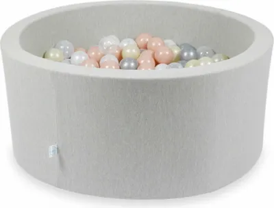 Produktbild von Bällebad 90x40cm hellgrau – Mit 300 Bällen / transparent, perlmutt, silber, roségold, hellgold