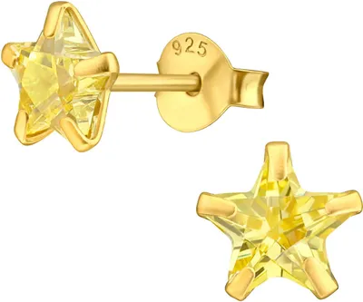Produktbild von Ohrringe Ohrstecker 925 Sterling Silber vergoldet mit Zirkonia Stern in verschiedenen Farben Farbe - Gelb