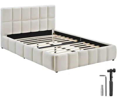 Obrázek produktu pro Postel tectake® Shirley s čalouněním z plyšové látky a prošívaným vzorem, nosnost 250 kg