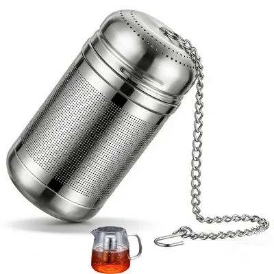 Produktbild von Teesieb aus Edelstahl 316, feinmaschig mit Kettenhaken, wiederverwendbar und spülmaschinenfest, ideal für losen Tee und Gewürze