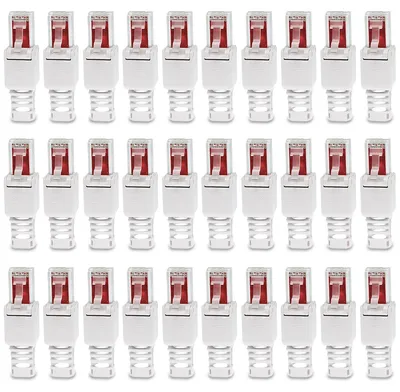 Produktbild von Netzwerkstecker Cat 6 RJ45 Stecker 30x Steckverbinder werkzeuglos Zugentlastung