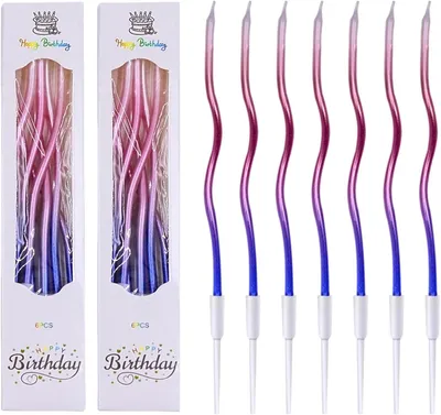 Immagine prodotto di Candeline a spirale per torte - 12 pezzi - Candeline lunghe e sottili per compleanni con supporto - Candeline metalliche a forma di spirale per compleanni