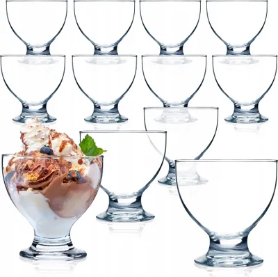 Produktbild von KADAX Eisbecher Glas Set, Eisschalen, Dessertgläser mit Fuß, Eisgläser, Dessertschalen für Eiscreme, Desserts, Obst, Vorspeise, Cocktails, Dessertgläser, Eiscremegläser (12, 450 ml)