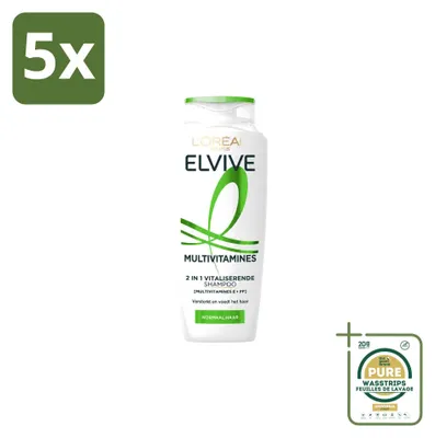 Zdjęcie produktu dla 5 sztuk szamponu L'Oréal Paris Elvive Multivitamines 2-w-1 - 250 ml - zestaw ekonomiczny