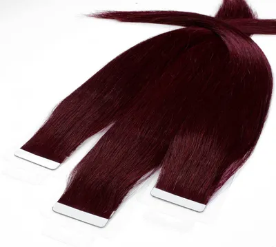 Produktbild von hair2heart Tape Extensions Echthaar Glatt - 10 Tapes 2.5g 60cm Burgundy