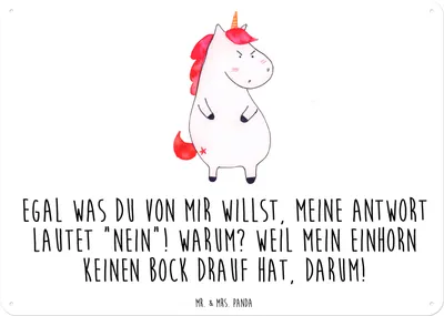 Produktbild von Mr. & Mrs. Panda Blechschild Einhorn Wut DIN A6 - Weiß - Geschenk, Lustig, tafel, Schild, Wandbild, Unicorn, Arbeit, wandtafel, Retro, Einhörner, Deko, Türschild