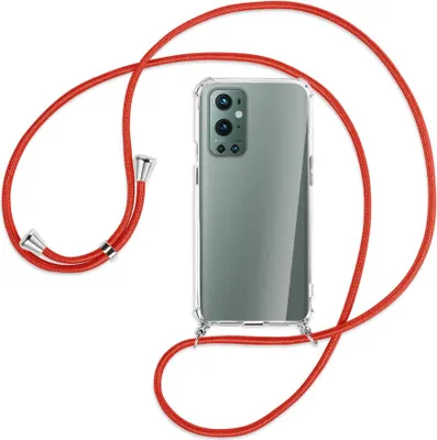 Produktbild von Handykette Backcover-Schutzhülle mit Band (Metall silberfarben) für OnePlus 9 Pro - rot