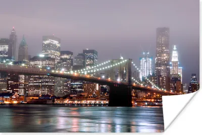 Produktbild von MuchoWow® Poster Die Brooklyn Bridge in New York mit einer Reflexion auf dem Wasser 120x80 cm - Bilder