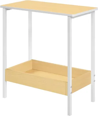 Produktbild von WOLTU Beistelltisch, Couchtisch mit 2 Ablagen, Konsolentisch, aus Metall Holzwerkstoff : Holzoptik + Weiß Farbe: Holzoptik + Weiß