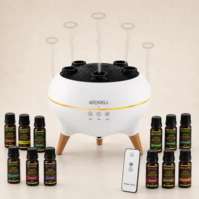 Productafbeelding van Arowell Jellyfish Aroma Diffuser met 12 Etherische Oliën – Luchtbevochtiger met Vlameffect, Afstandsbediening, 7 Kleuren en Timer – 250 ml, AI-gegenereerde afbeelding