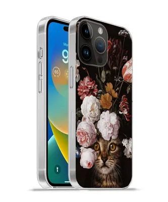 Produktbild von MuchoWow® Handyhülle Schutzhülle Hülle für Apple iPhone 14 Pro Max Katze - Blumen - Kunst Silikon Softcase Handy Hülle - Hardcover