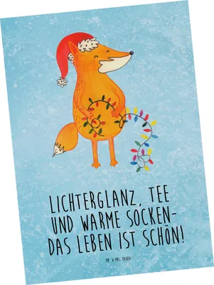 Produktbild von Mr. & Mrs. Panda Postkarte Fuchs Weihnachten - Eisblau - Geschenk, Weihnachtsdeko, Weihnachtsmann, Nikolaus, Weihnachtszeit, Ansichtskarte, Wintermotiv, Einladungskarte