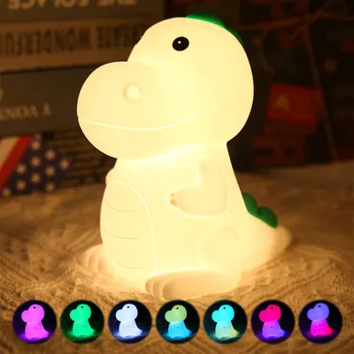 Produktbild von Nachtlicht Kinder, Stilllicht Dimmbar Nachtlampe, Dinosaurier Nachtlicht Baby, Aufladbar LED Touch Licht, 7 Farben LED Nachtlicht