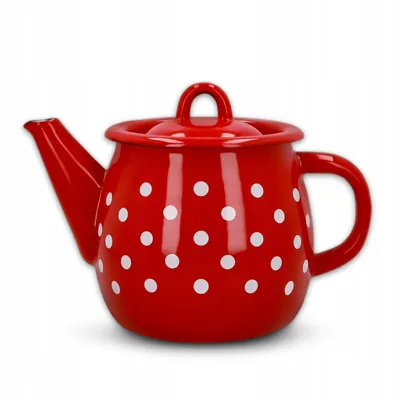 Produktbild von Kuketo | Teekanne Emailliert - 1 L - Rot mit Punkten - Retro-Design - Für Induktion Geeignet