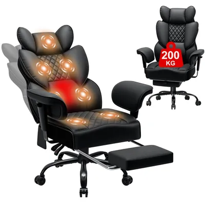 Produktbild von HOFFREE Bürostuhl Ergonomisch mit 7-Punkt-Vibrationsmassage & Lendenheizung, 155° neigbar, Heizfunktion, hoher Rücken, belastbar bis 200 kg, Schwarz