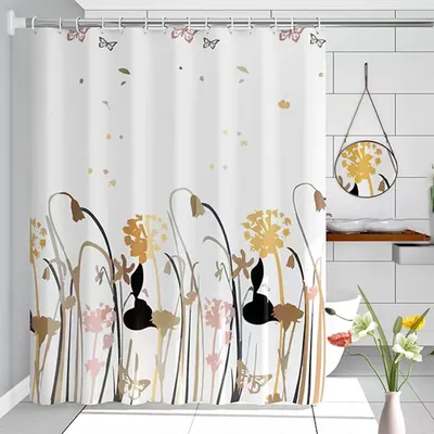 Produktbild von Duschvorhang aus PEVA mit Blumenmuster, 100 x 200 cm, schimmelresistent, wasserdicht