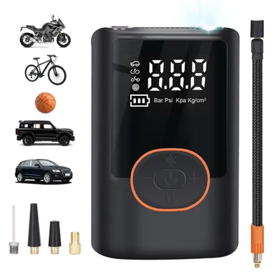 Produktbild von Elektrische Luftpumpe, 150PSI Luftpumpe Fahrrad, Fahrradpumpe mit USB, kann als Powerbank und Taschenlampe Verwendet Werden, Akku Luftpumpe