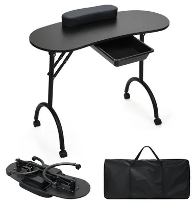 Produktbild von Vigevee Maniküretisch 90 x 37 x 70 cm mit Handauflage und 360-Grad-Rollen, Schwarz