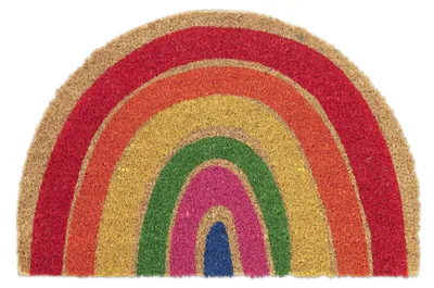 Produktbild von Relaxdays Fußmatte Kokos, halbrund, 40x60 cm, Türvorleger Regenbogen, innen & außen, rutschfest, wetterfest, mehrfarbig