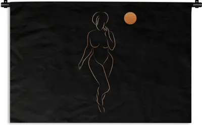 Produktbild von MuchoWow® Wandteppich Wandbehang Frau - Mond - Schwarz - Strichzeichnung 120x80 cm Tapisserie Dekoration Wandtuch - Wanddekorationen - Wandtücher