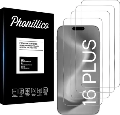 Produktbild von Hartglas für iPhone 16 PLUS [4 Stück] Displayschutzfolie Screen Protector Film Anti-Kratzer Glas Resistant Phonillico®