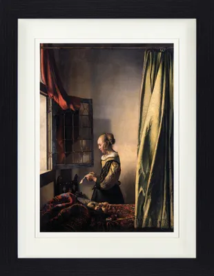 Produktbild von Johannes Vermeer Gerahmtes Bild Mit Edlem Passepartout | Wand-Bilder | Im Bilderrahmen - Brieflesendes Mädchen Am Offenen Fenster, 1657-1659 (40 x 30 cm)
