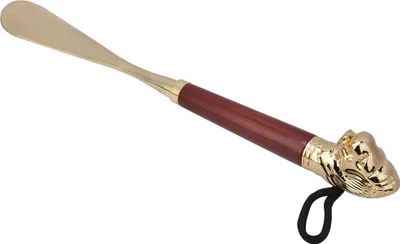 Produktbild von Metall-Löwenkopf-Schuhlöffel, Holzlöffel mit langem Griff, braun, 49 cm