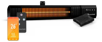 Image de Radiateur de terrasse infrarouge - 2000 W - Fixation murale - Noir - Élément chauffant en aluminium