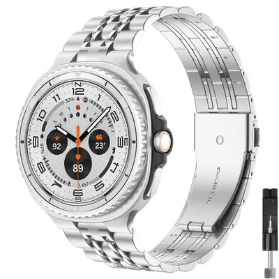 Produktbild von FFO2World 7-reihiges Edelstahl-Gliederarmband für Galaxy Watch 8 (40/44 mm) & 8 Classic (46 mm) – inkl. Kürzungsset – Silber