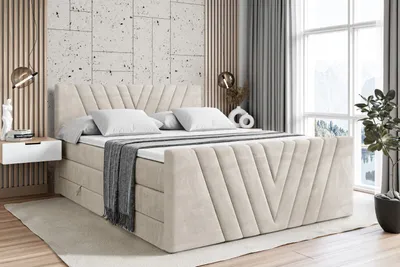Produktbild von ALTDECOR Boxspringbett mit Fußteil, 2 Matratzen und Topper - 180x200 cm - ERNINA-Z KING - creme Samt - Polsterbett mit, H3- und H4- Matratzen, Bettkasten und Lattenrost, Bett mit Stauraum