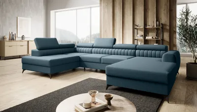 Produktbild von FURMEB24 ECKSOFA ALVIN U- form mit Schlaffunktion links 350 x 203 cm HELLBLAU