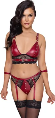 Produktbild von Cottelli BONDAGE - Rotes BH Set mit Spitze und Fesselriemen