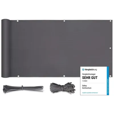 Produktbild von Sekey Balkon Sichtschutz Balkonbespannung PES mit Ösen 100% Privatsphäre, 90 x 300 cm
