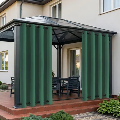 Produktbild von Vorhang Wasserdicht Sonnenschutz Gardine Wetterfest Verdunkelungsvorhang mit Ösen für Outdoor Terrasse Balkon Pergola, 132x274cm, Grün