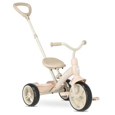 Produktbild von DERYAN Dreirad mit Schiebestange – 4-in-1 Kleinkindfahrrad – Beige