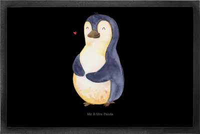 Produktbild von Mr. & Mrs. Panda fußmatte Pinguin Diät 50 x 75 cm - Schwarz - Geschenk, glücklich, Pinguine, Schmutzfangmatte, Motivation, Schmutzfänger, Abnehmen, Gummimatte