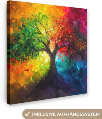 Produktbild von MuchoWow® - Leinwandbilder - Baum - Bunt - Modern - Abstrakt, Wandbild, Wanddeko Bilder Wohnzimmer, 50x50 cm
