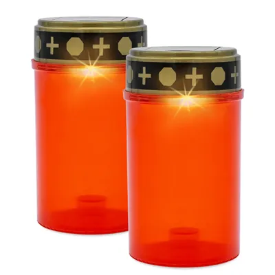 Produktbild von LED Solar Grablicht mit Flacker Effekt 2er Set - rot - Künstliche Grabkerze warm weiß mit Erdspieß -Gedenkkerze Trauerkerze Grablaterne Friedhofskerze